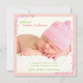 Soft Pink Swirl Baby Girl Foto Birth Ankündigung