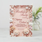 Soft Pink Teddy Bear Birthday Invitation Einladung (Stehend Vorderseite)