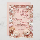 Soft Pink Teddy Bear Birthday Invitation Save The Date (Vorne/Hinten)