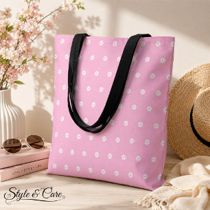 Soft Pink Tote Bag mit blühendem Blume Muster Tasche