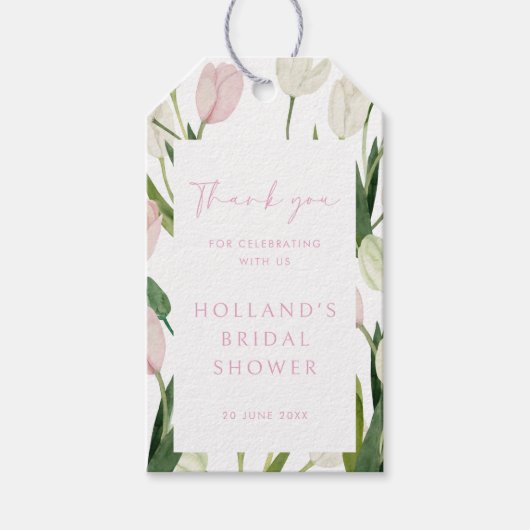 Soft Pink Tulip Bridal Shower Geschenkanhänger (Vorderseite)