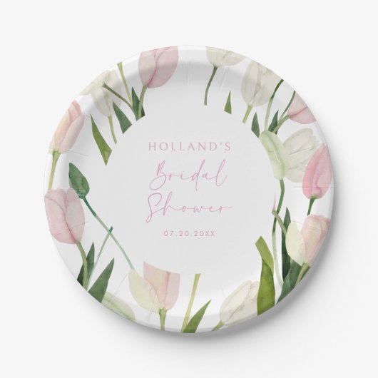 Soft Pink Tulip Bridal Shower Pappteller (Vorderseite)