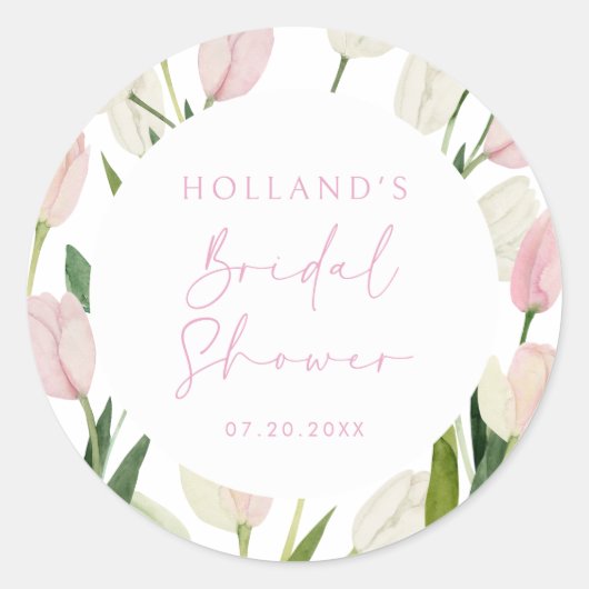 Soft Pink Tulip Bridal Shower Runder Aufkleber (Vorderseite)