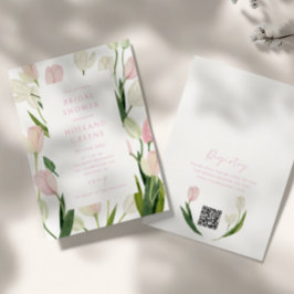 Soft Pink Tulip QR Code Bridal Shower Einladung