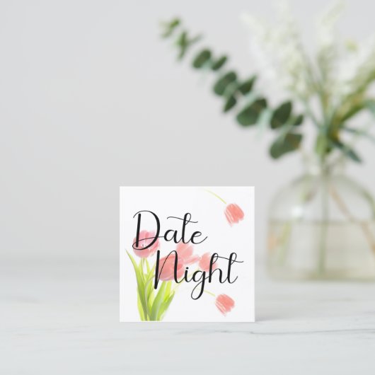 Soft Pink Tulips Date Night Card Quadratische Visitenkarte (Stehend Vorderseite)