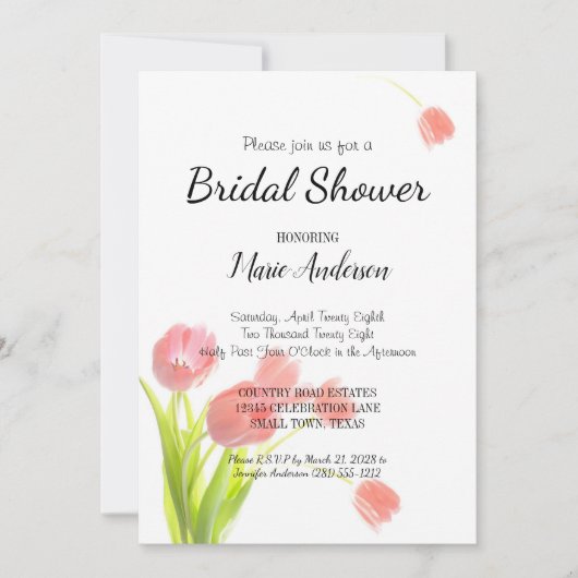 Soft Pink Tulips Dusche Einladung (Vorderseite)