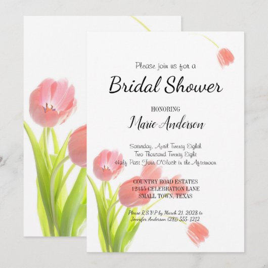 Soft Pink Tulips Dusche Einladung (Vorne/Hinten)