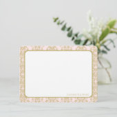 Soft Pink und Gold Damask Flat Vielen Dank Dankeskarte (Stehend Vorderseite)