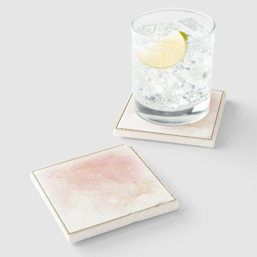 Soft Pink und Gold Square Sandstone Untersetzer (Seitenansicht)