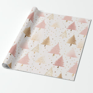Soft Pink und Gold Weihnachtsbäume Geschenkpapier