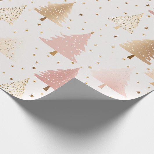 Soft Pink und Gold Weihnachtsbäume Geschenkpapier (Ecke)