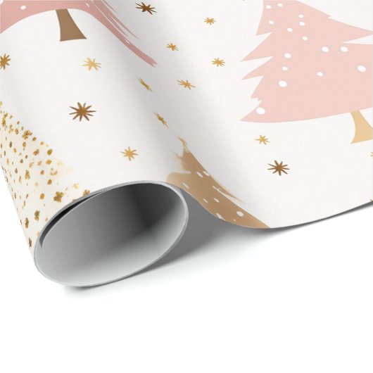 Soft Pink und Gold Weihnachtsbäume Geschenkpapier (Rolleneckpunkt)