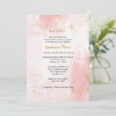 Soft Pink und Imitats Gold Glitzer Orthodoxe Taufe Einladung (Stehend Vorderseite)
