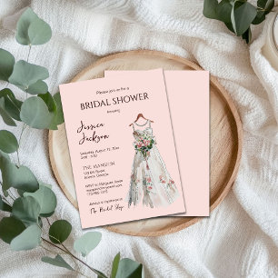 Soft Pink Watercolor Bridal Gown Dusche Einladung