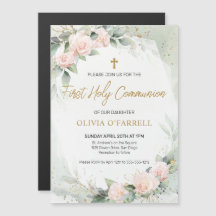 Soft Pink Watercolor Flowers Greenery Communion