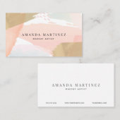 Soft Pink Watercolor & Gold Business Card Visitenkarte (Vorne/Hinten)
