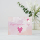 Soft Pink Watercolor Happy Valentine’s Day Postkarte (Stehend Vorderseite)