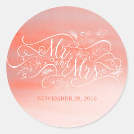 Soft Pink Watercolor Moderne Typografie Hochzeit Runder Aufkleber