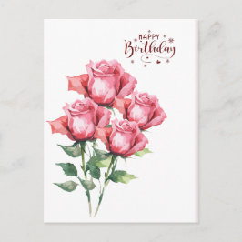 Soft Pink Watercolor Roses Birthday Post Card Postkarte