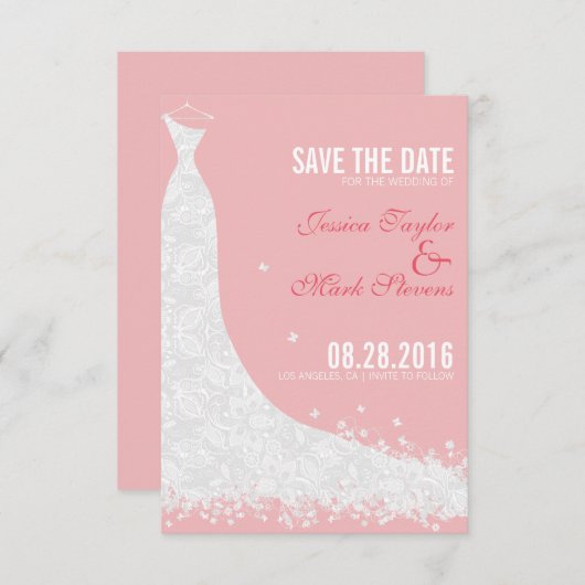 Soft Pink & White Lace Hochzeitskleid Save the Dat Save The Date (Vorne/Hinten)