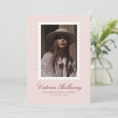 Soft Pink White Stamp Graduation Announcement card Einladung (Stehend Vorderseite)