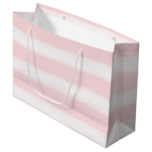 Soft Pink White Watercolor Streifen Babydusche Große Geschenktüte (Vorderseite Schrägansicht)