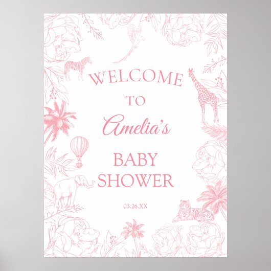 Soft Pink Wild Safari Jungle Animals Baby Shower Poster (Vorne)