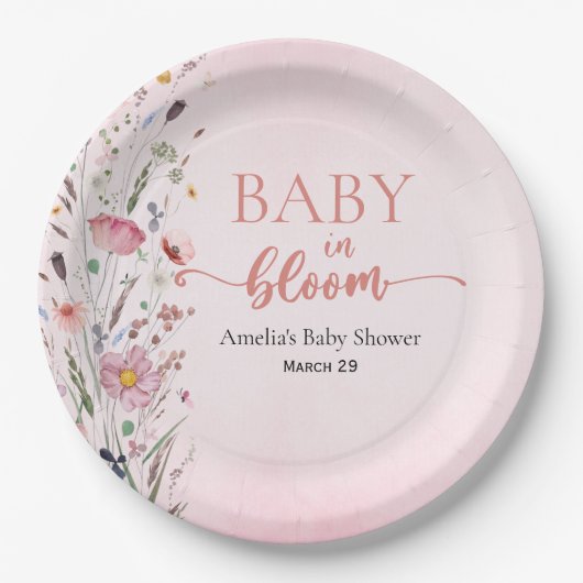 Soft Pink Wildblume Babydusche Pappteller (Vorderseite)