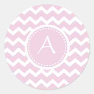 Soft Pink Zickzack Retro Style Monogram Muster Runder Aufkleber