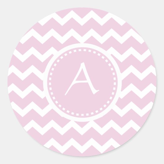 Soft Pink Zickzack Retro Style Monogram Muster Runder Aufkleber (Vorderseite)