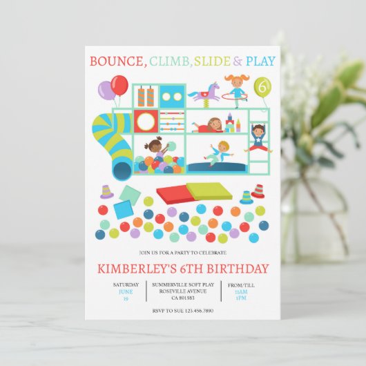 Soft Play Geburtstagsparty Einladung (Stehend Vorderseite)