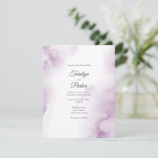 Soft Plum Mauve Wasserfarbe Abstrakt Einladung (Stehend Vorderseite)