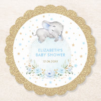 Soft Powder Blue Gold Stars Elephant Baby Dusche