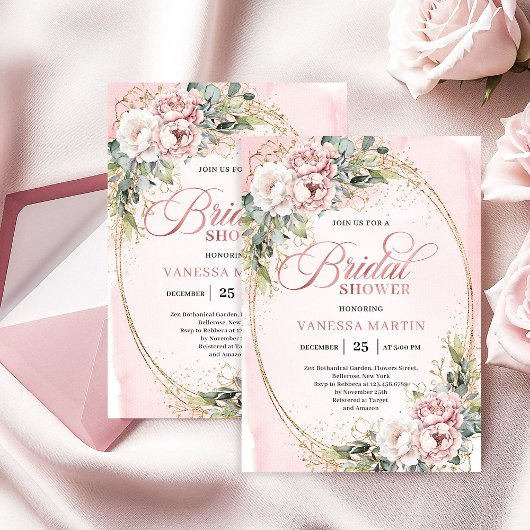 Soft Powder Pink Floral Bridal Shower Invitation Einladung