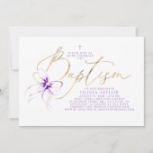 Soft Purple Bow Elegant Minimalist Modern Baptism Einladung (Vorderseite)