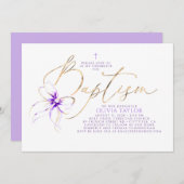 Soft Purple Bow Elegant Minimalist Modern Baptism Einladung (Vorne/Hinten)
