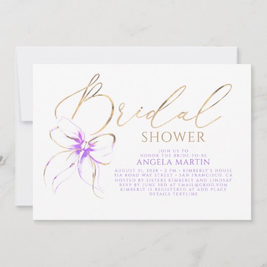 Soft Purple Bow Elegant Romantic Bridal Shower Einladung (Vorderseite)