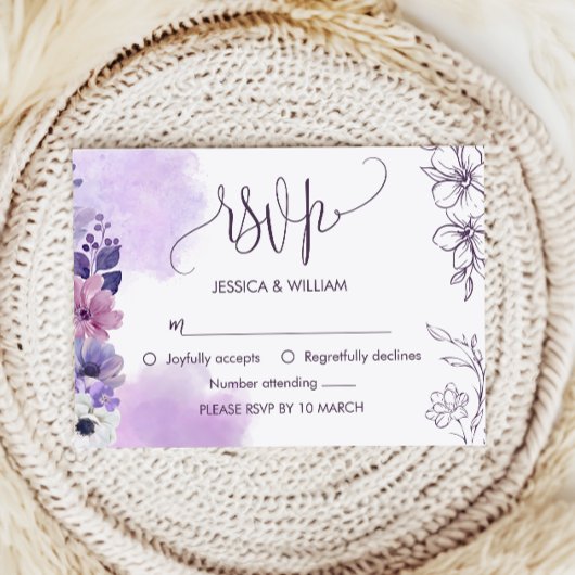 Soft Purple Floral RSVP Card Karte