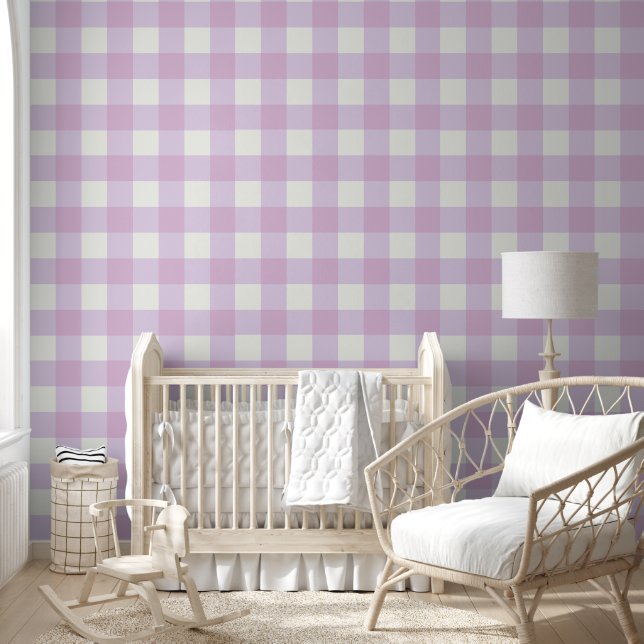 Soft Purple Gingham Check – Gentle Pastel Cottage  Tapete (Kinder)