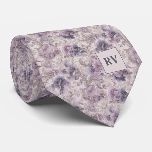 Soft Purple Lilac Vintage Botanical Swirl Krawatte (Gerollt)