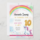 Soft Rainbow Arch Confetti Girl 10th Birthday Einladung (Vorderseite)