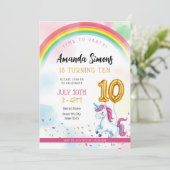 Soft Rainbow Arch Confetti Girl 10th Birthday Einladung (Stehend Vorderseite)