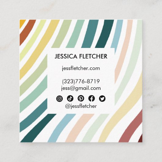 Soft Rainbow Minimalistisch Stripes Soziale Symbol Quadratische Visitenkarte (Rückseite)