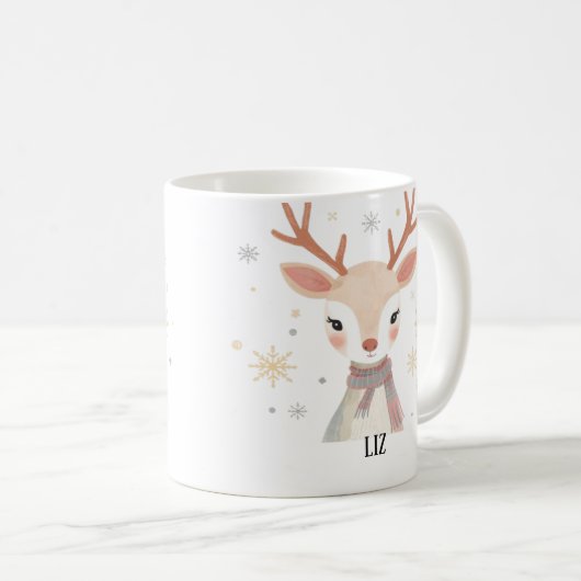 Soft Reindeer Illustration | Gentle Christmas Art Kaffeetasse (VorderseiteRechts)
