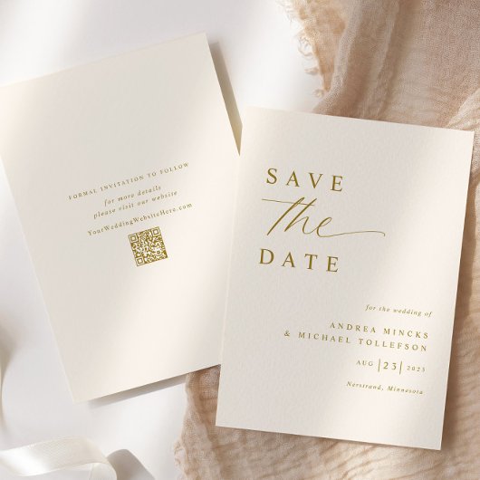 Soft Romantic Cream and Gold Wedding Save The Date