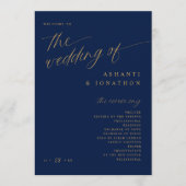 Soft Romantic Dark Navy Blue und Gold Hochzeit Programm (Vorderseite)