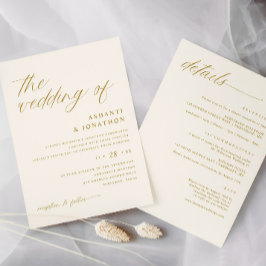 Soft Romantic Gold Elfenbein All in One Wedding Einladung