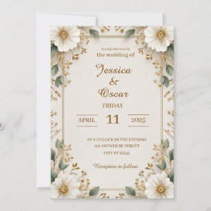 Soft Romantic Gold Floral Patterns Hochzeit Einladung