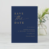 Soft Romantic Navy Blue and Gold Wedding Save The Date (Stehend Vorderseite)