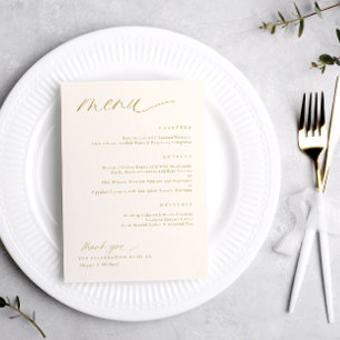 Soft Romantic Script Cream Gold Wedding Menus Menükarte